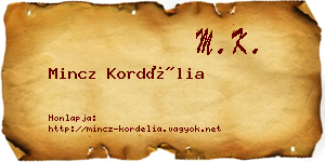 Mincz Kordélia névjegykártya